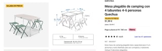 Quechua Mesa plegable de camping con 4 taburetes 4-6 personas por 51,99€