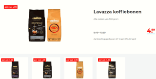 Alle zakken Lavazza koffiebonen van 500 gram voor €4,99 bij Hoogvliet
