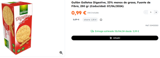 7 Paquetes de Gullón Galletas Digestive, 33% menos de grasa, Fuente de Fibra, 250 gr por 6.93€