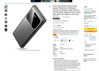 Power Bank Bateria Externa Carga Rapida 10000mAh 22.5W por solo 13,99€