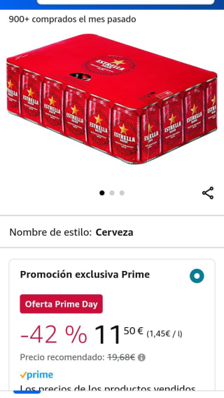 Pack de 24×33cl Cerveza Estrella Damm por 11,50€.