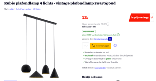 Rubio 4 lichts plafondlamp zwart/goud voor €13