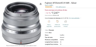 Lente Fujinon XF35mmF2 R WR a $7,248 en Amazon