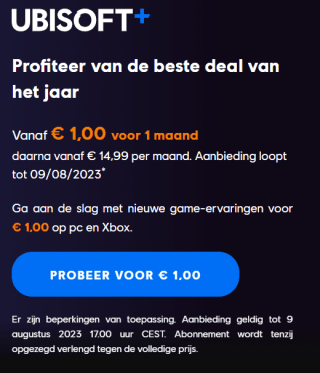 Ubisoft+ voor één maand voor maar €1