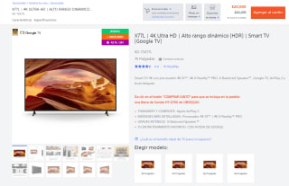Smart TV Sony X77L HDR LED 75" + Barra de Sonido por $20,000