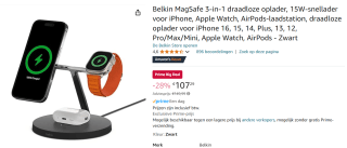 Belkin Boost↑Charge Pro 3-in-1 draadloze snellader met MagSafe voor €107,29 met Amazon prime