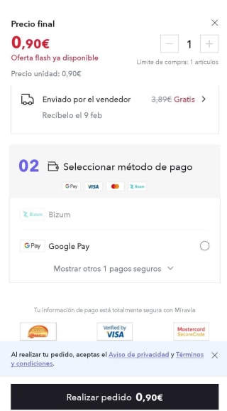 Envío gratis sin minimo de compra Miravia