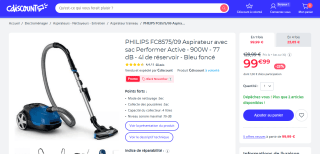 Aspirateur avec sac Philips FC8575/09 Performer Active à 99,99€