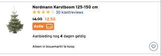 Nordmann kerstboom 125-150cm + 1/5 staatslot voor €12,50