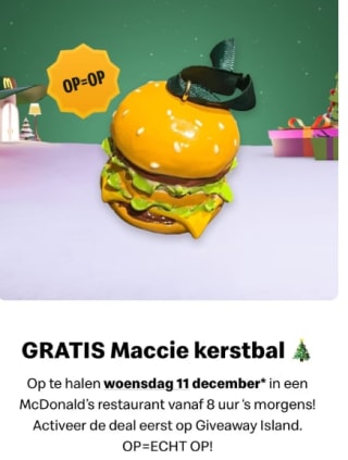 Gratis Maccie Kerstbal bij Mcdonalds