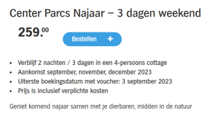 Center Parcs Najaar – 3 dagen midweek of 3 dagen weekend vanaf €169 bij de AH