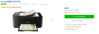 Canon PIXMA TR4750i - All-In-One Printer voor €48,99 bij Coolblue