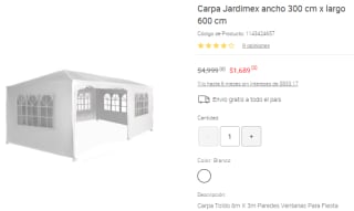 Carpa Jardimex 6mx3m por $1,689 en Liverpool