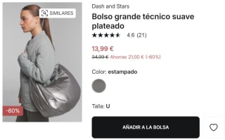 Bolso grande técnico suave plateado Dash and Stars por 13.99€