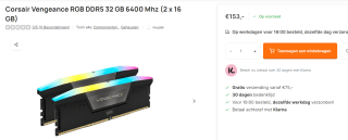 Corsair Vengeance RGB CMH64GX5M2B6000Z40 voor €153 bij Uwgamespecialist