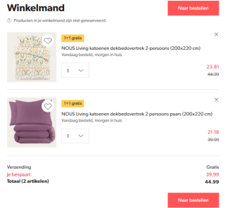 1+1 gratis op veel beddengoed via Wehkamp