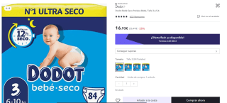 Chollazo Pañales Dodot Bebé Seco Pañales Bebé, Talla 3,4,5,6 por solo 12,17€