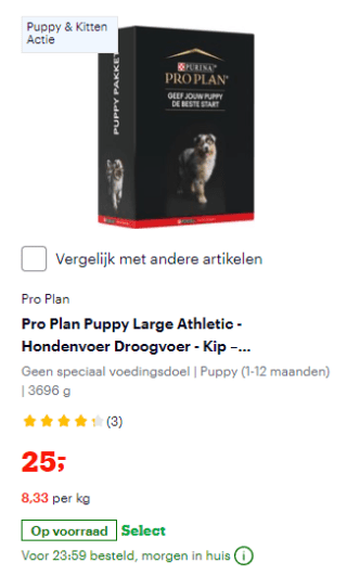 3 kg Purina Pro Plan Puppy of Kitten startpakket voor €5 via kortingsactie op Bol.com