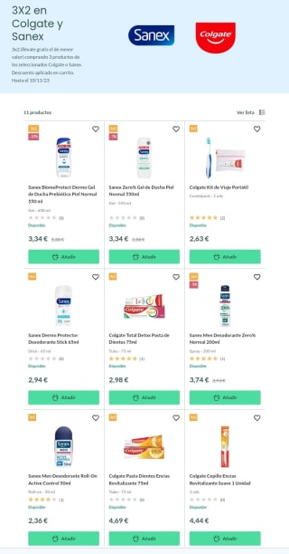 3×2 en Colgate y Sanex desde Dosfarma.