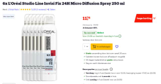 6x L'Oréal Studio Line Invisi Fix 24H Micro Diffusion Spray 250 ml voor €11,74 bij Bol