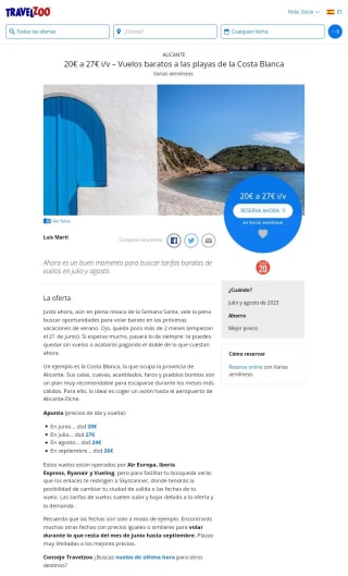 De 20 a 27€ ida/vuelta Vuelos a playas de Costa Blanca.