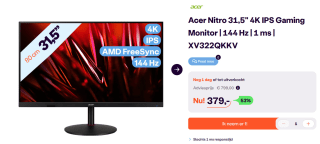 Acer Nitro XV322QKKV 32" 4K Ultra HD 144Hz IPS Gaming monitor voor €379 bij Ibood