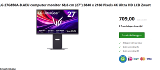 LG UltraGear 27G850A-B Zwart voor €709 bij Twaiko