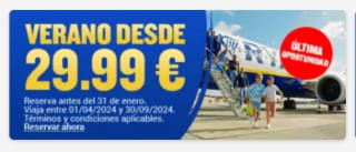 Ryanair Vuelos desde 29,99€ ida/vuelta en Verano.