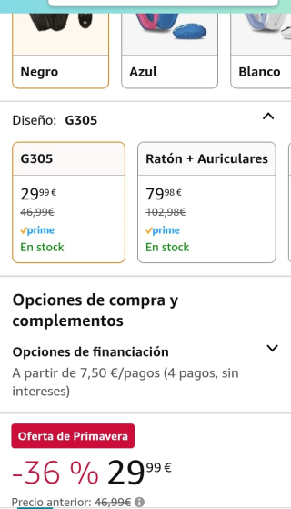 Logitech G305 LIGHTSPEED Ratón Gaming por 29,99€.