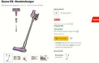 Dyson V8 - Steelstofzuiger voor €299 bij Bol.com
