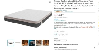 Cecotec Colchón Viscoelástico ViscoSense Flow PureVital 4900 80x190 por 89€