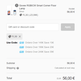 Govee RGBICW Slimme Hoek Vloerlamp (zilver) voor €56 dmv code bij Govee