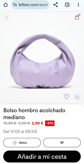 Bolso hombro acolchado mediano por 2,99€.