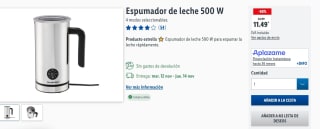 Espumador de leche 500 W por 11,49€