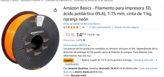Amazon Basics - Filamento para impresora 3D, (PLA), 1.75 mm, 1 kg, naranja neón por 13,15€
