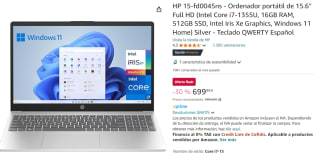 Ordenador portátil HP 15.6" FHD (Intel Core i7-1355U, 16GB, 512GB, Windows) por 699,99€