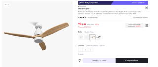 Mellerware Ventilador Techo con Mando Distancia Brizy Bright. 45 W. 6 Velocidades por 86,89€