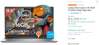 Dell Inspiron 15 3520 I3-1215u 512GB 16GB por $6,709 en Mercado Libre