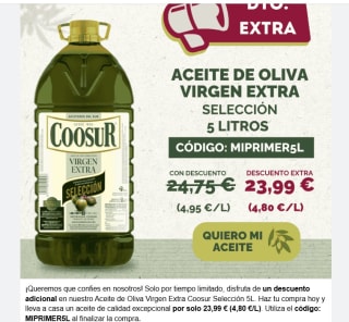 Garrafa Aceite de Oliva Virgen Extra Selección 5L por 23,99€