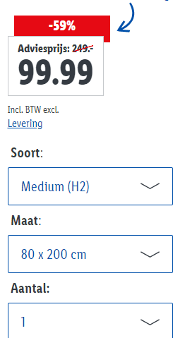 Prijsfout? Hn8 gelschuim matrastopper Surf 100 alle maten voor €99 in de Lidl webshop
