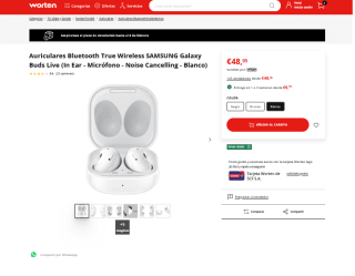 Auriculares cancelacion ruido samsung galaxy buds live true wireless por 48,95€