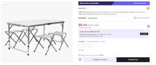 Mesa para Acampada 120x60x70cm Incluye 4 Taburetes y Plegable por 35.7€ (Cuenta Nueva 25.7€)