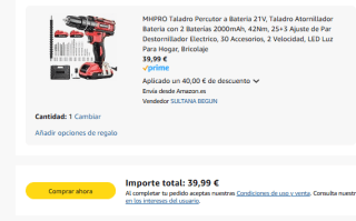 Taladro Percutor a Bateria 21V con 2 Baterías 2000mAh, 42Nm, 30 Accesorios, 2 Velocidad por 39,99€