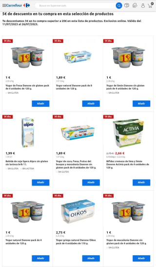 -5€ de Descuento directo por la compra de 20€ en Carrefour.