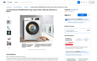 Lavadora Hisense 8kg por 230,59€
