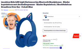 Draadloze kattenoortjes koptelefoon voor €9,99 bij Bol