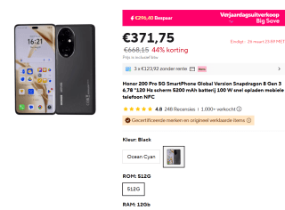 Honor 200 Pro - 12GB RAM - 512GB - Black voor €371,75 bij Aliexpress