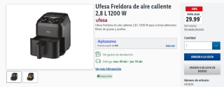 Ufesa Freidora de aire caliente 2,8 L 1200 W por 29,99€