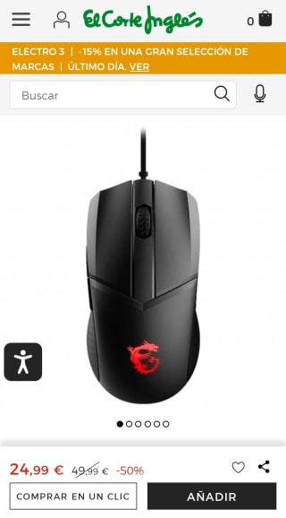 MSI Ratón Gaming con cable MSI Clutch GM41 Lightweight V2 por 24,99€.
