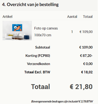 XL canvas (100x70) met eigen foto voor €21,80 dmv code bij Fotoproducten